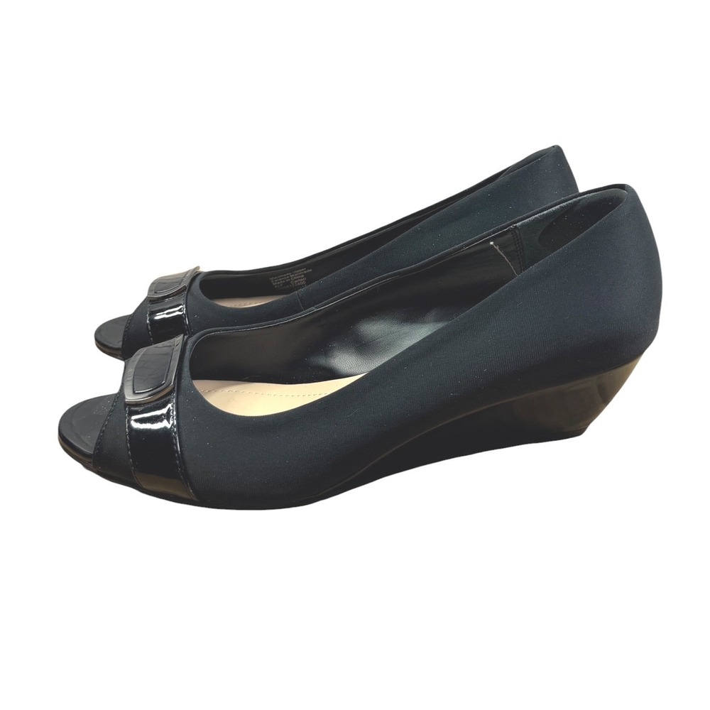 Alfani Step N Flex Wedge Shoes Women 9.5 Black Peep Toe Office Comfort Heels